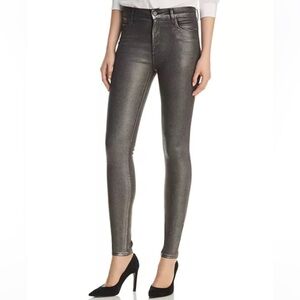 J Brand Maria Metallic High Rise Skinny Jeans in Silver Lament Black 29